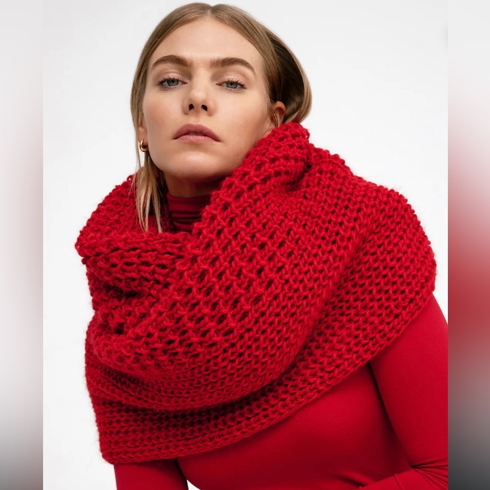 Chunky Knit Infinity Scarf Red Oversized Cozy Loop Wrap